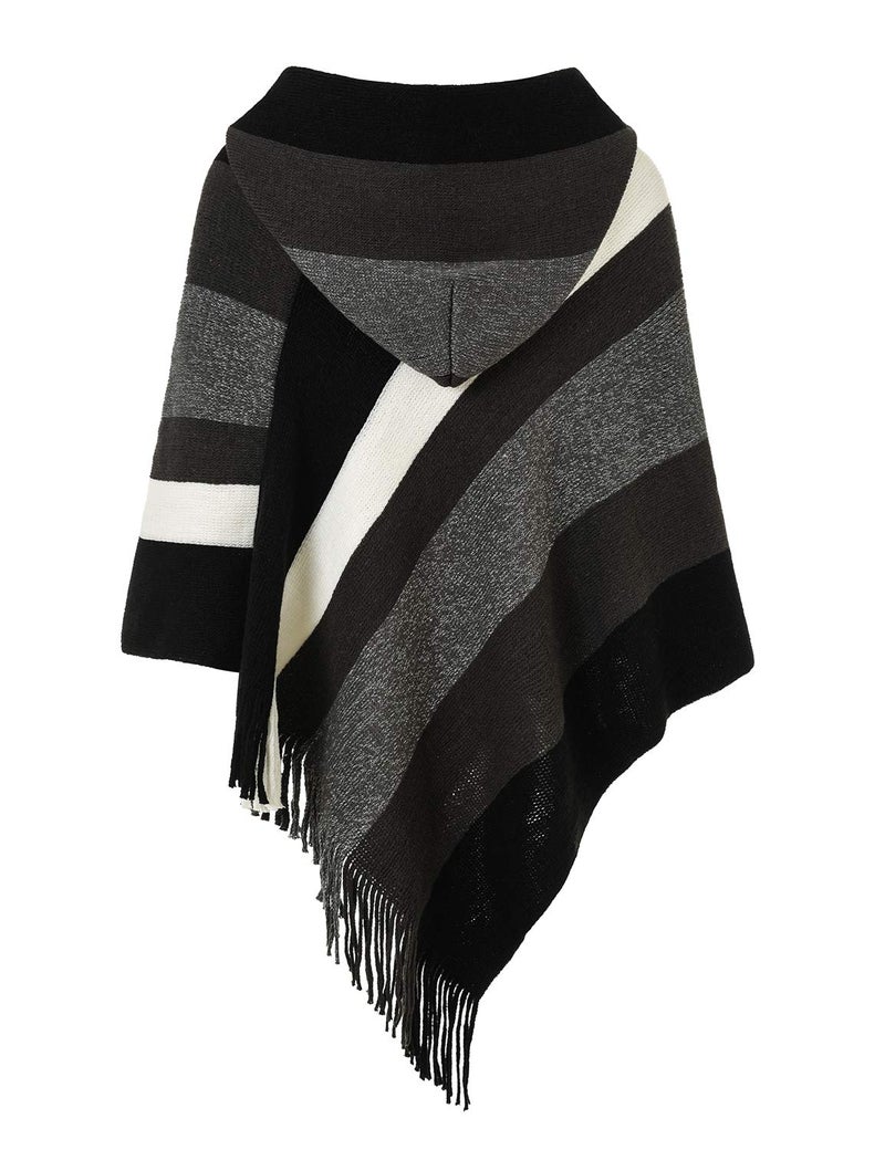 Ferand Women's Striped Poncho Sweater Cozy Knit Fringe Shawl Wraps with Hood for Fall Winter - Image 3